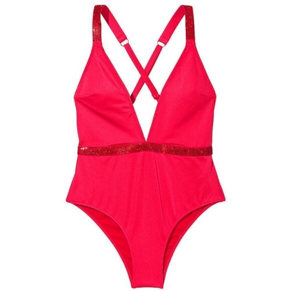 Victoria's Secret Other - Victoria Secret Small S Shine Strap Plunge One Piece Swimsuit Bikini Red Pink